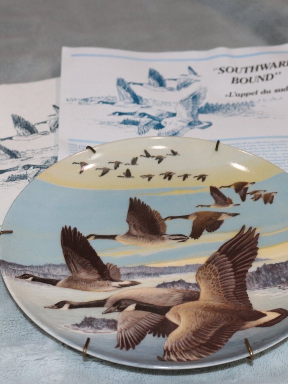 The Bradford Exchange 1987 "Southward Bound" geese collector's plate.